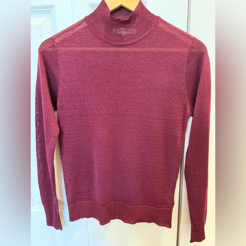 Rebecca Minkoff Small Burgundy Metallic Shimmer Mock Neck Sweater